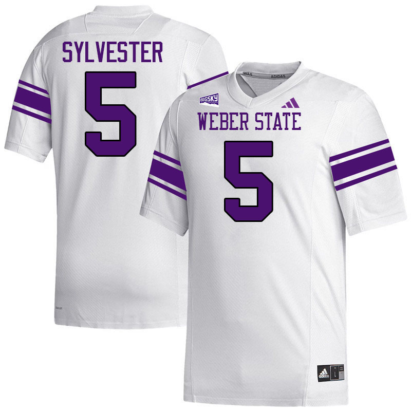Weber State Wildcats #5 Chauncey Sylvester College Football Jerseys,Uniforms Stitched-White